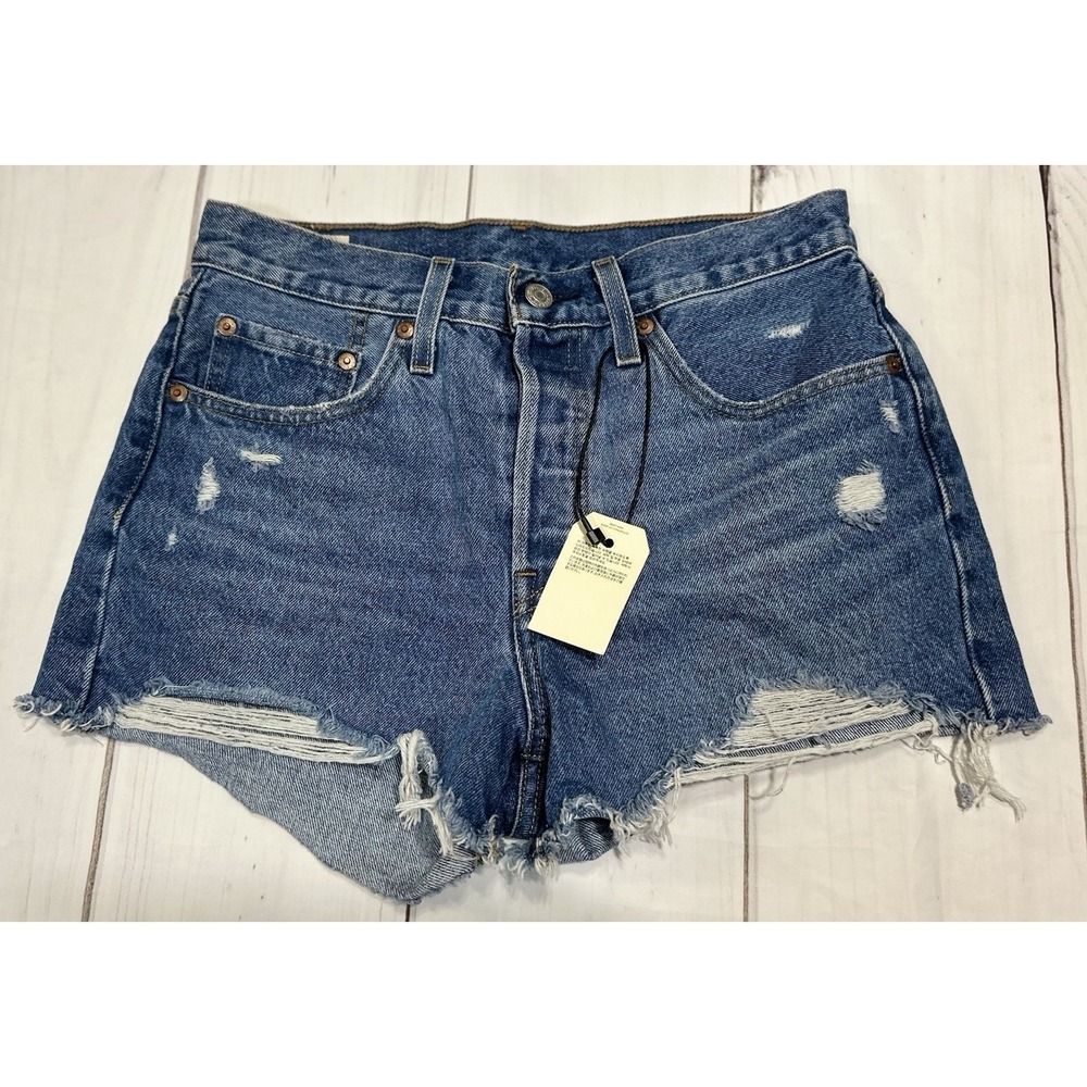 Levi's Premium 501 Shorts Women's 27 Button Fly Distressed Denim High Rise NWT